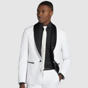 NEW - Egara White Satin Shawl Tuxedo Jacket 38S